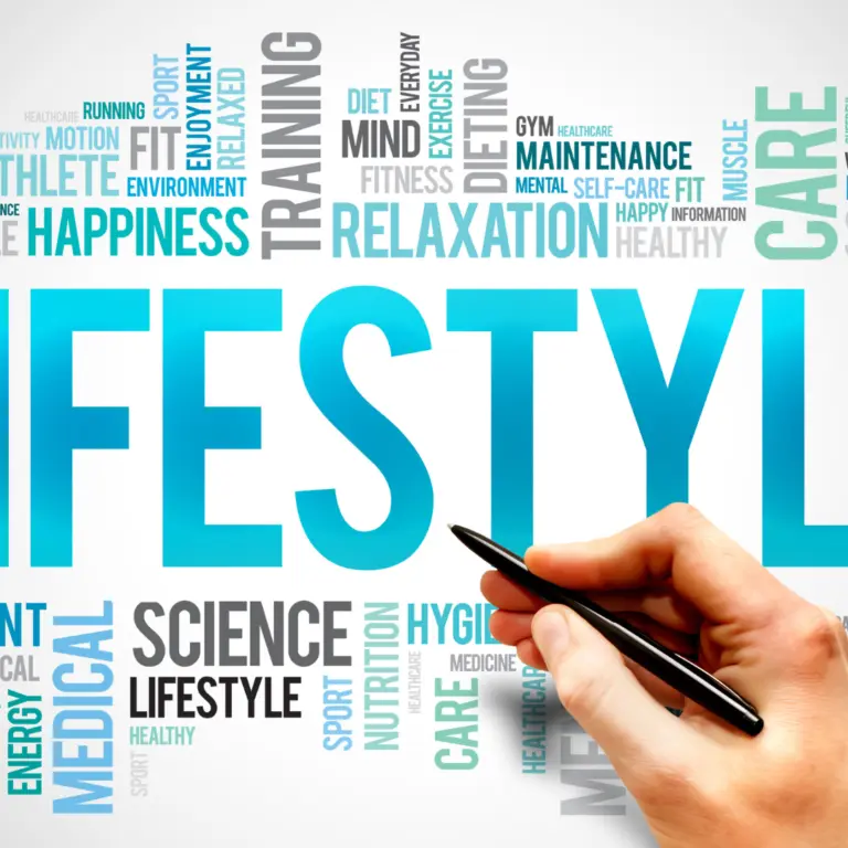 Lifestyle word cloud with words like science, happiness and relaxation