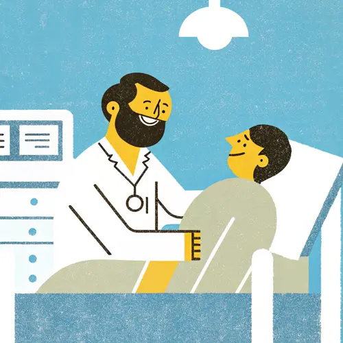 Illustration of a provider visiting a patient in bed at home